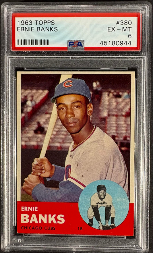 1963 Topps #380 Ernie Banks PSA 6 EX-MT Well Centered New Label