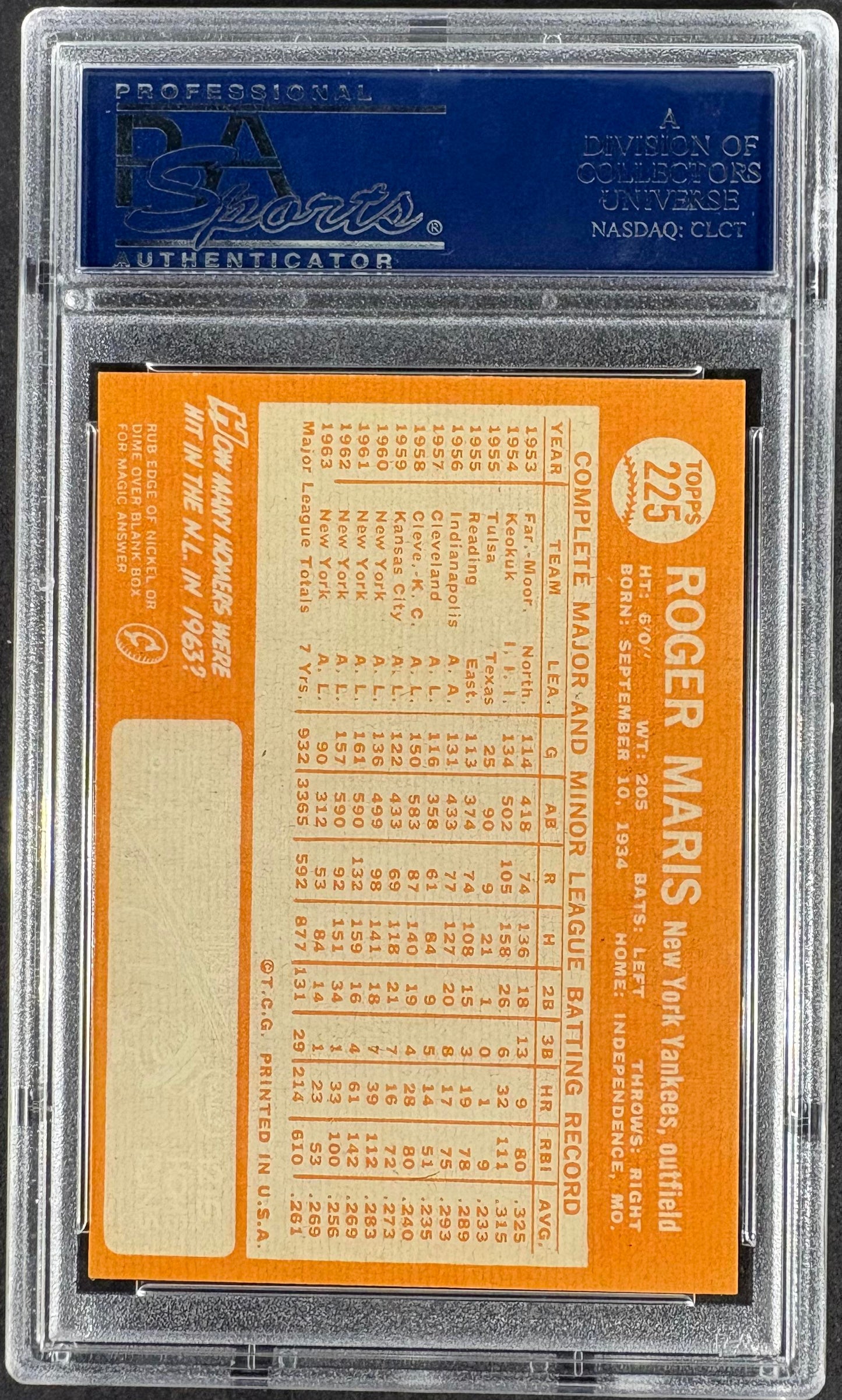 1964 Topps #225 Roger Maris PSA 8 NM-MT High Grade