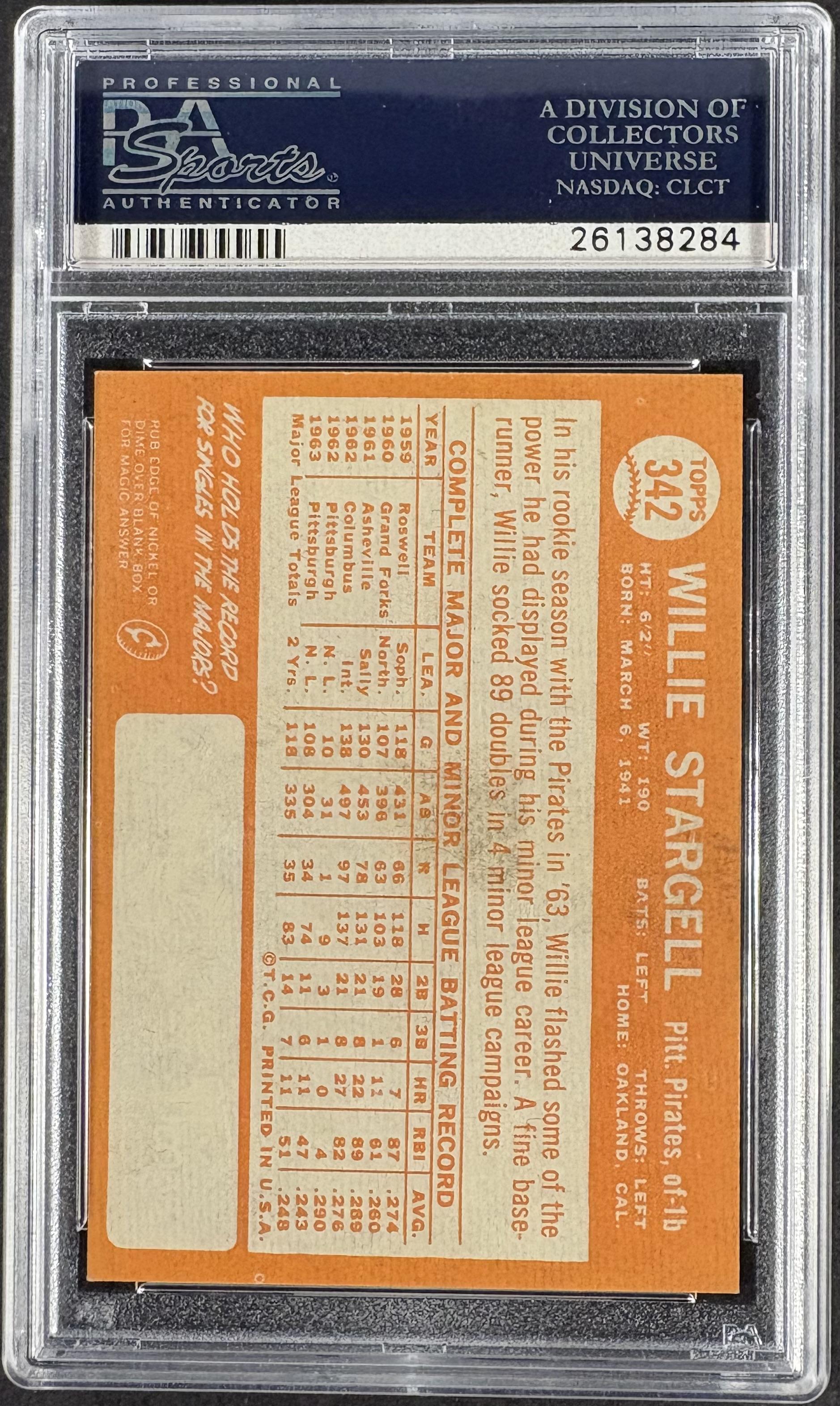 1964 Topps #342 Willie Stargell PSA 8 NM-MT High Grade Well Centered