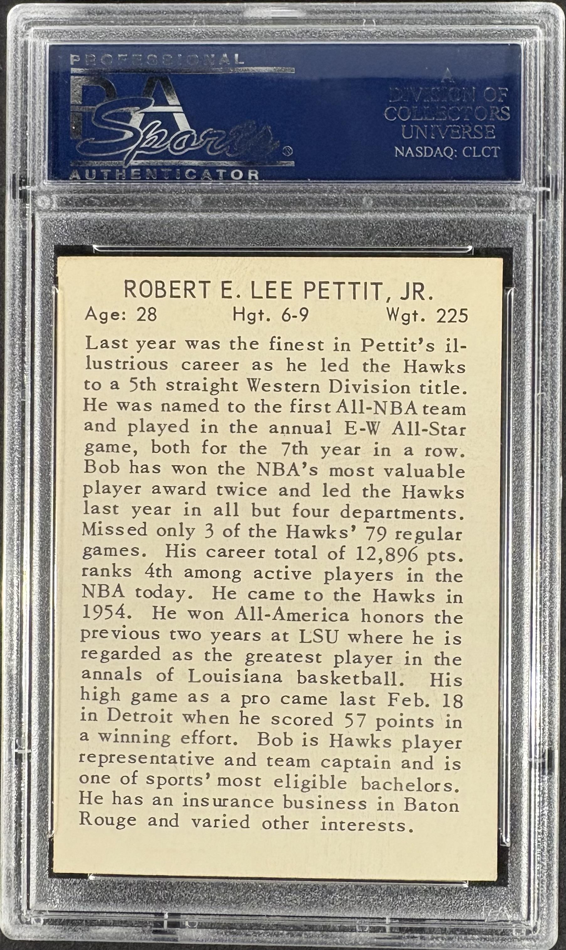 1961 Essex Meats St. Louis Hawks Robert E Lee Bob Pettit PSA 7 NM Near Mint