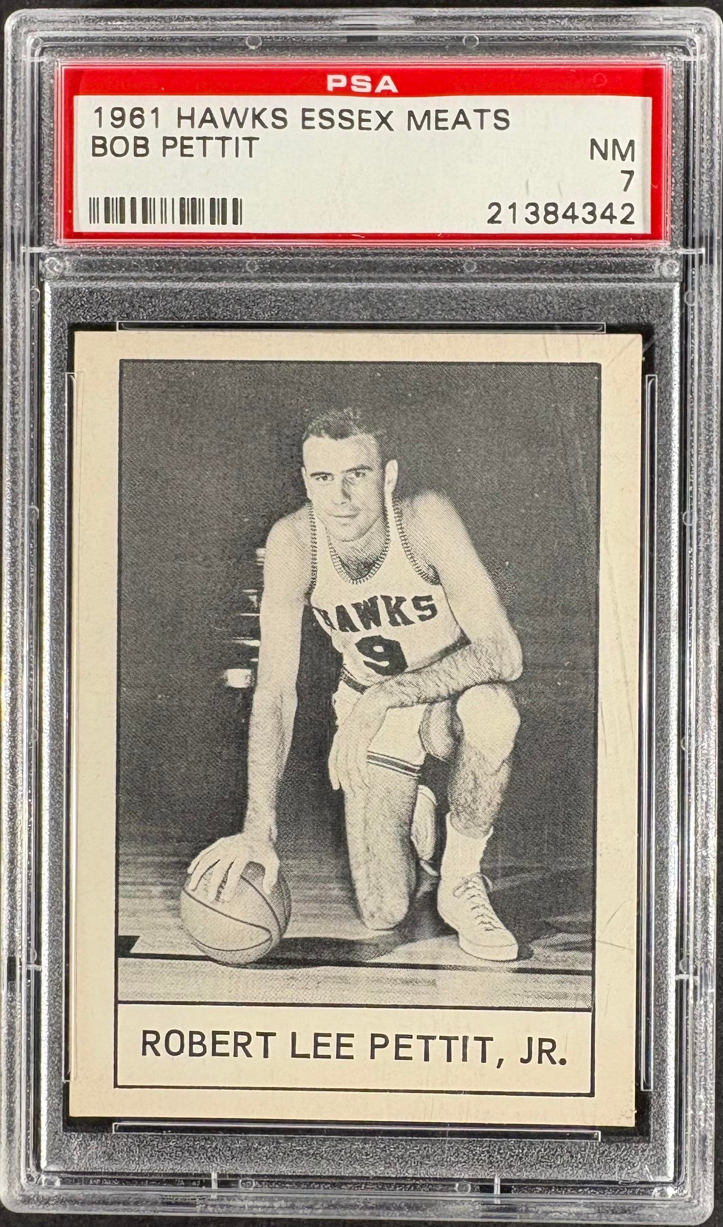 1961 Essex Meats St. Louis Hawks Robert E Lee Bob Pettit PSA 7 NM Near Mint