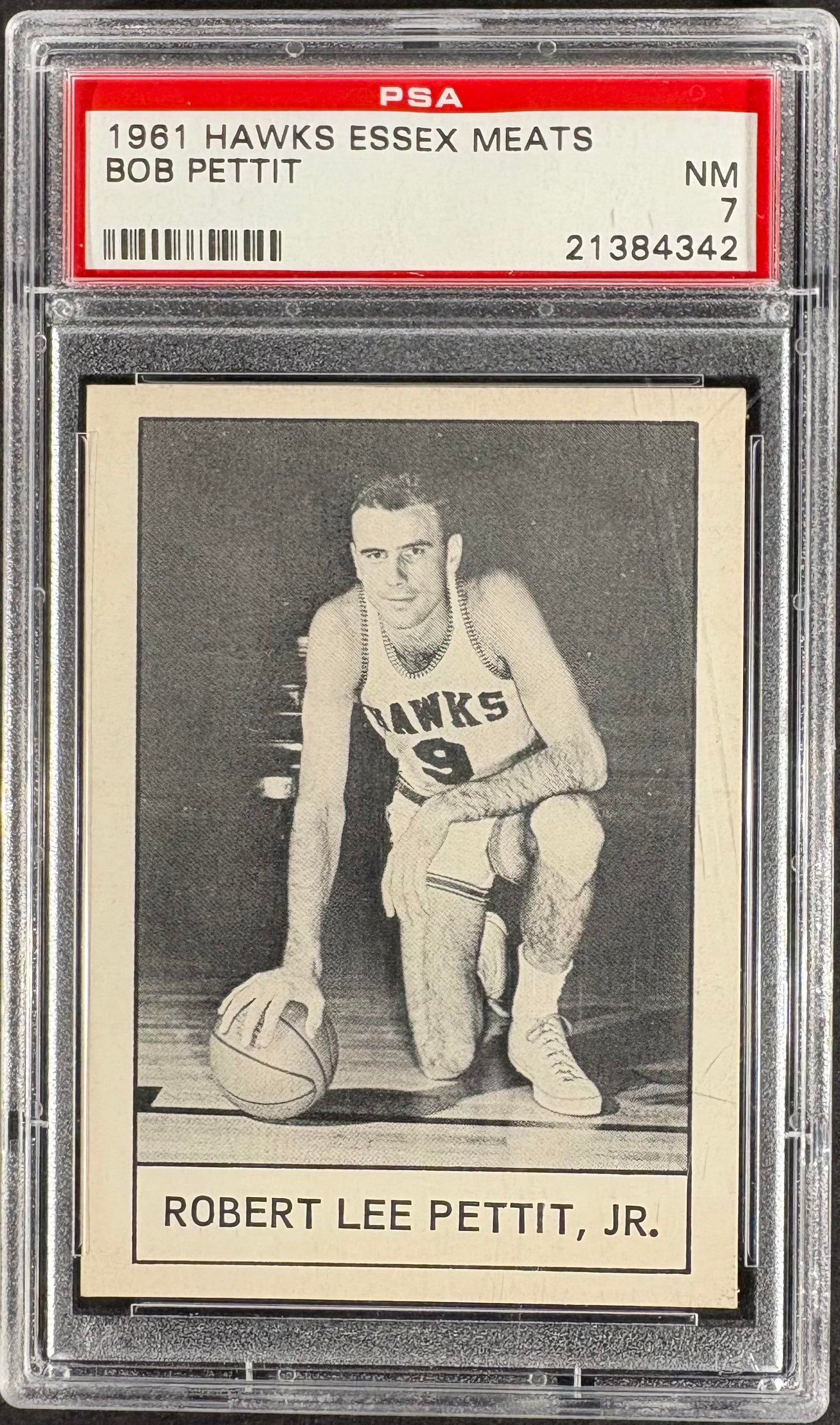 1961 Essex Meats St. Louis Hawks Robert E Lee Bob Pettit PSA 7 NM Near Mint