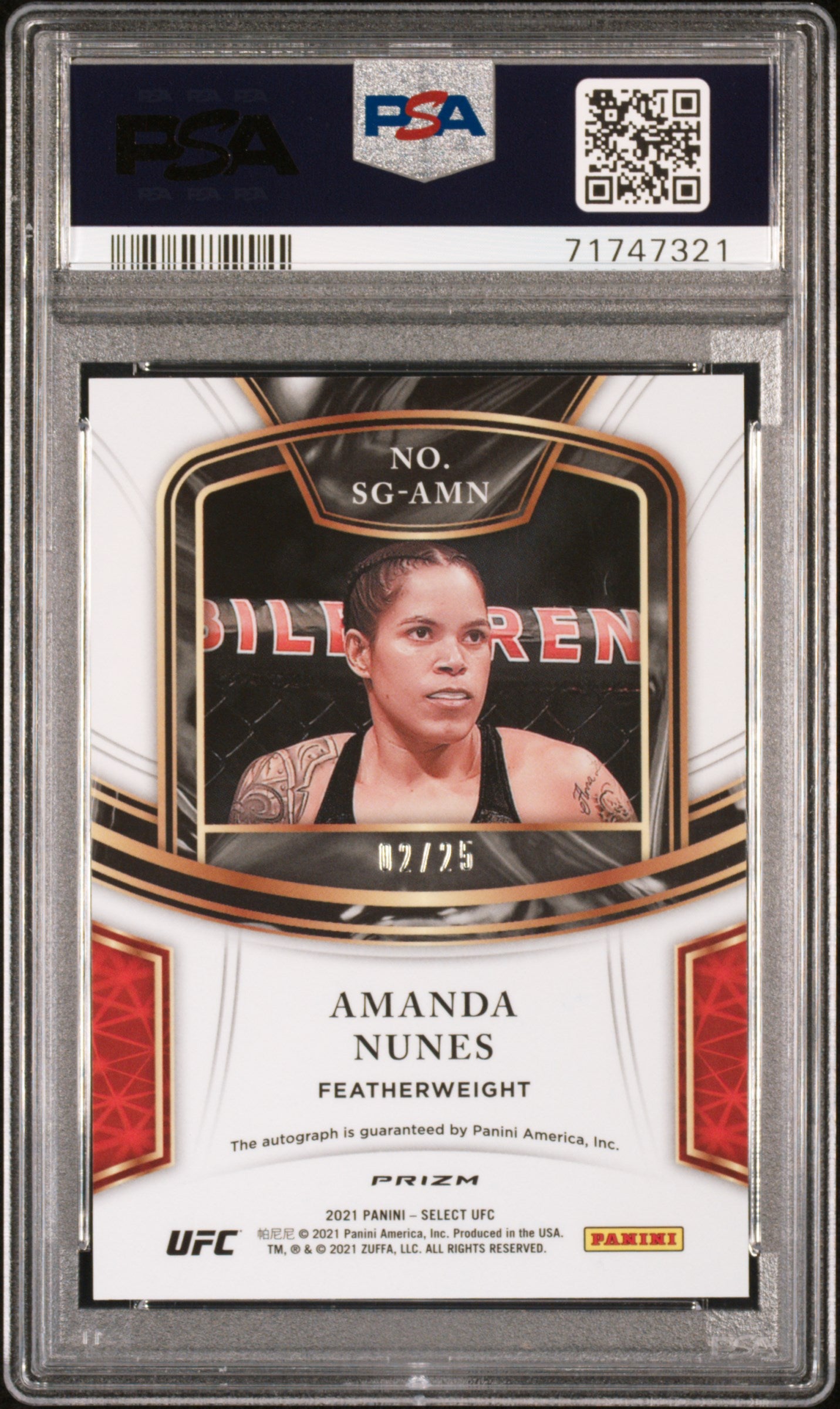 2021 Panini Select UFC Signatures #AMN Amanda Nunes AUTO Tie-Dye PSA 10 /25