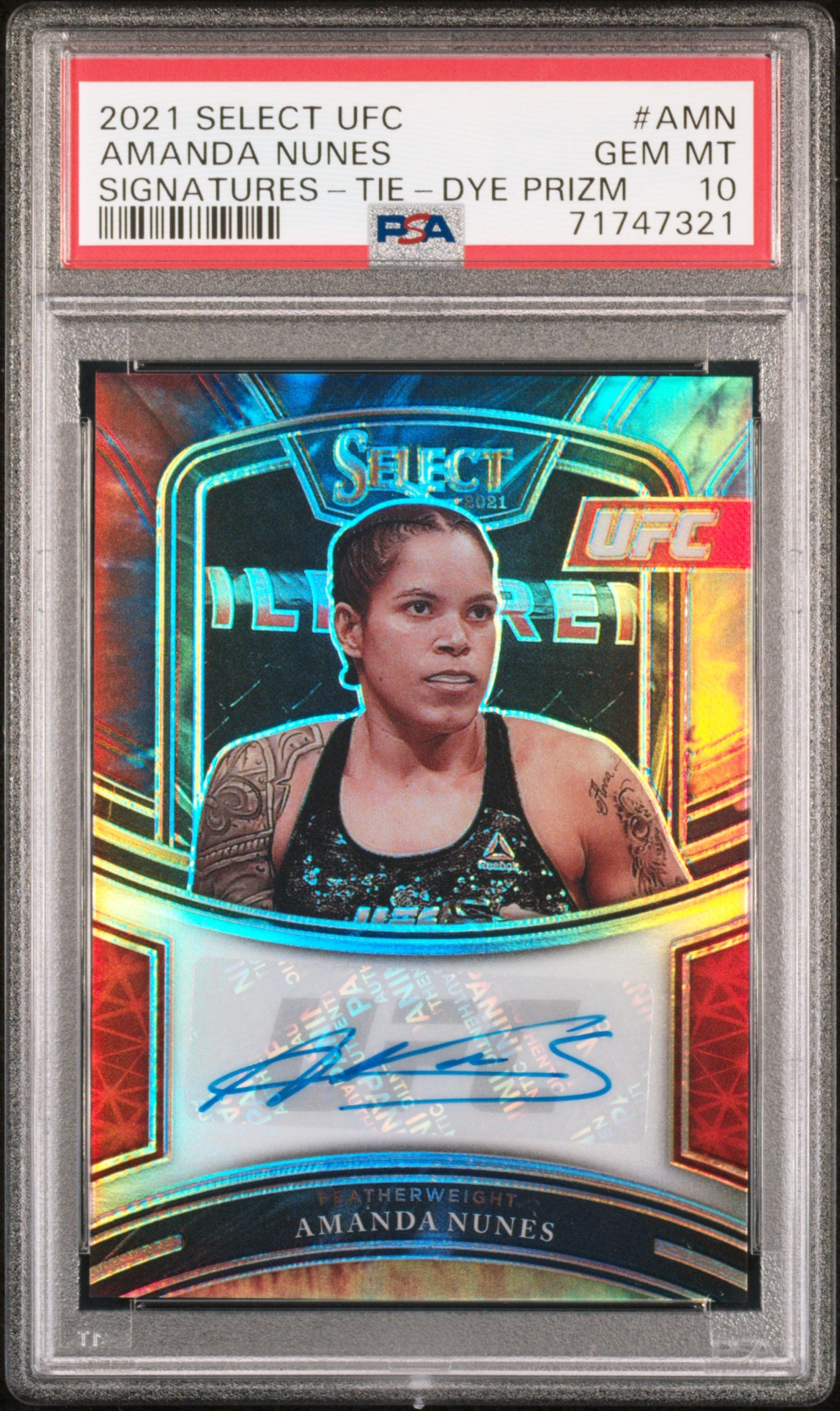 2021 Panini Select UFC Signatures #AMN Amanda Nunes AUTO Tie-Dye PSA 10 /25