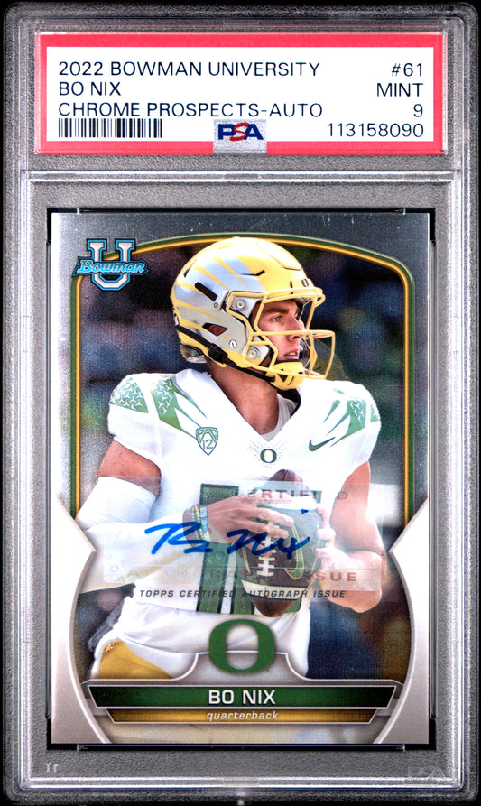 2022 Bowman University Chrome Prospects #61 Bo Nix Auto PSA 9 MINT