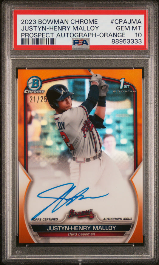 2023 Bowman Chrome Prospect #CPAJMA Justyn-Henry Malloy ORANGE AUTO PSA 10 /25