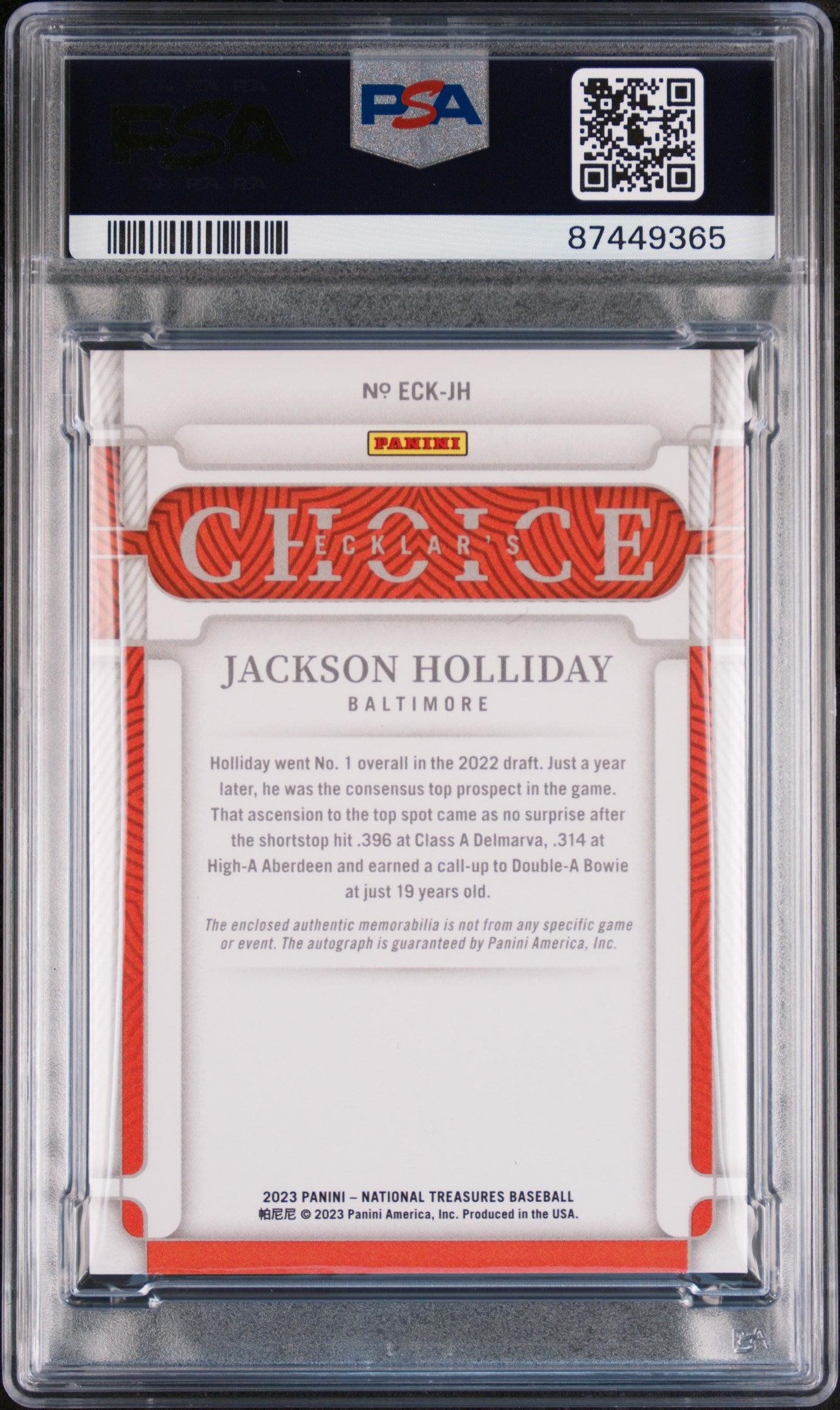 2023 National Treasures Ecklar Choice AUTO #JH Jackson Holliday GOLD PSA 9 /49