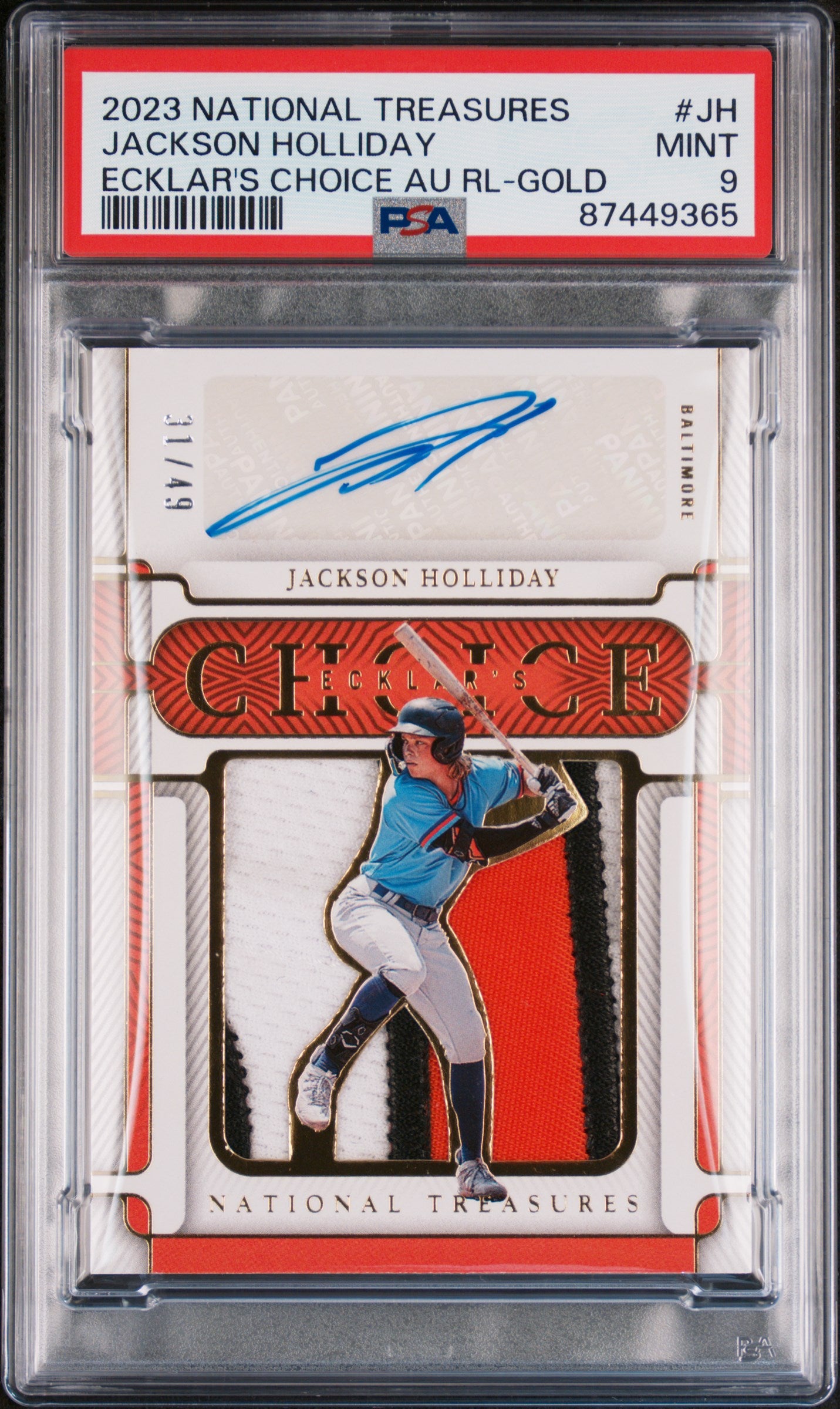 2023 National Treasures Ecklar Choice AUTO #JH Jackson Holliday GOLD PSA 9 /49