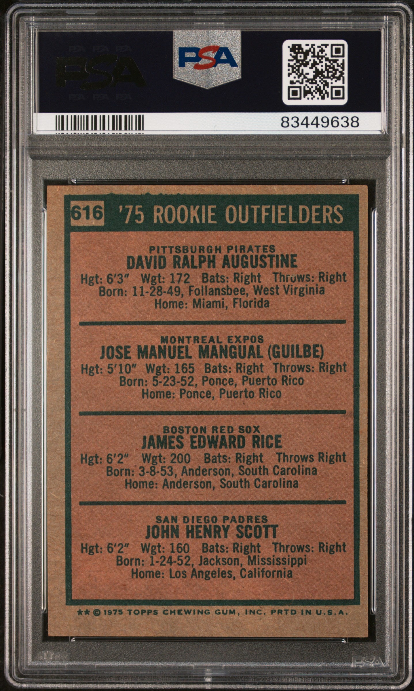 1975 Topps #616 Jim Rice RC Rookie PSA 6 EX-MT New Label