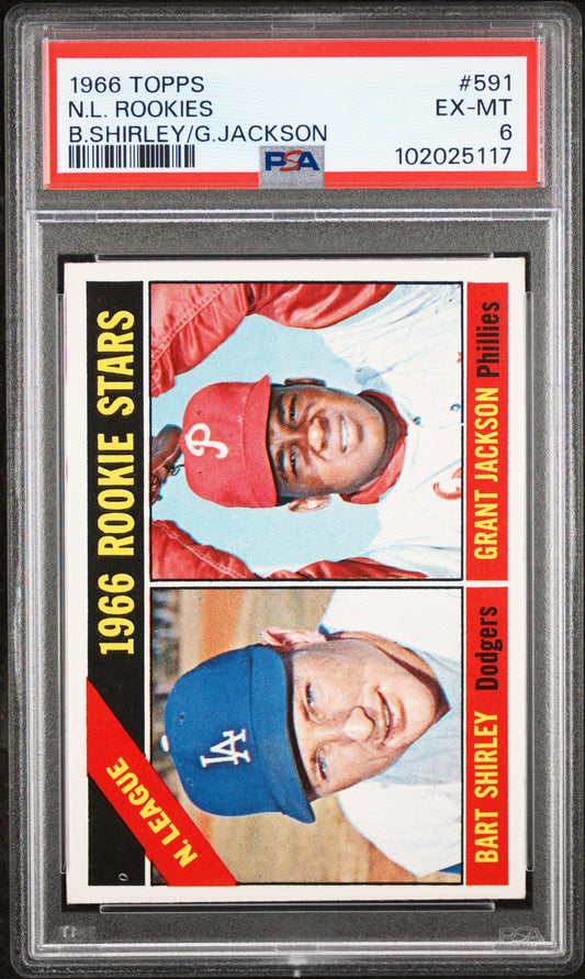 1966 Topps #591 N.L. Rookies Bart Shirley Grant Jackson PSA 6 New Label