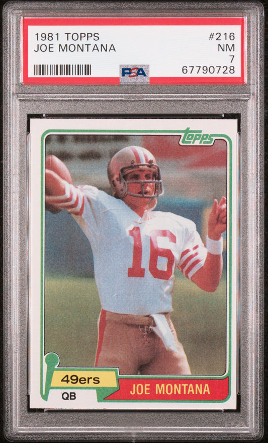 1981 Topps #216 Joe Montana RC Rookie PSA 7 NM Near Mint New Label