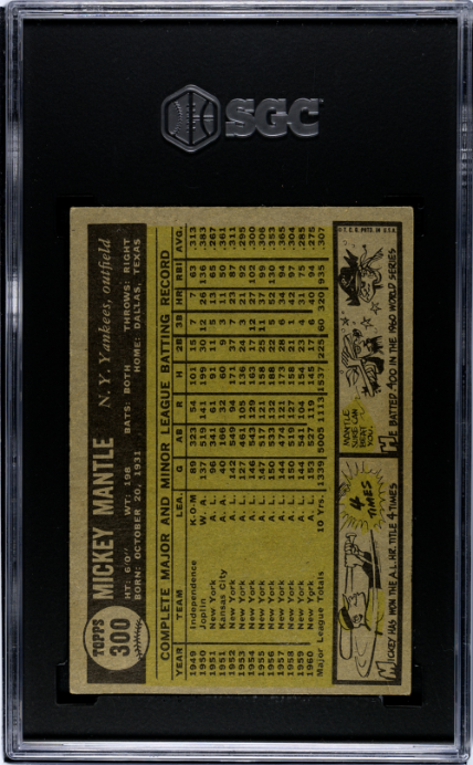 1961 Topps #300 Mickey Mantle SGC 5 EX Nice Color