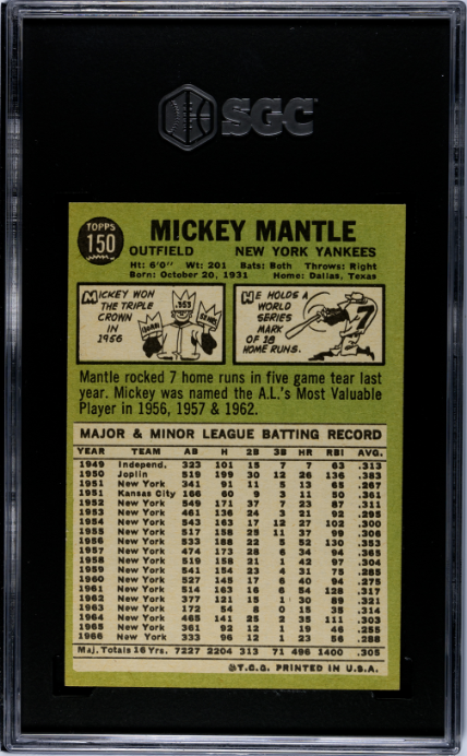 1967 Topps #150 Mickey Mantle SGC 5 EX SHARP + Nice Color