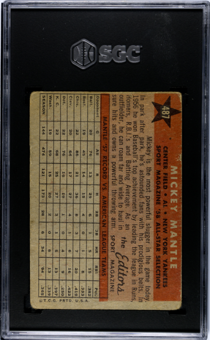 1958 Topps #487 Mickey Mantle All-Star SGC 1.5 Nice Color