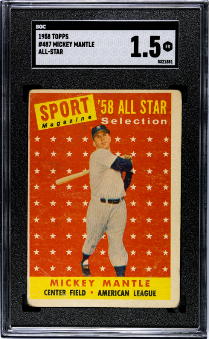 1958 Topps #487 Mickey Mantle All-Star SGC 1.5 Nice Color