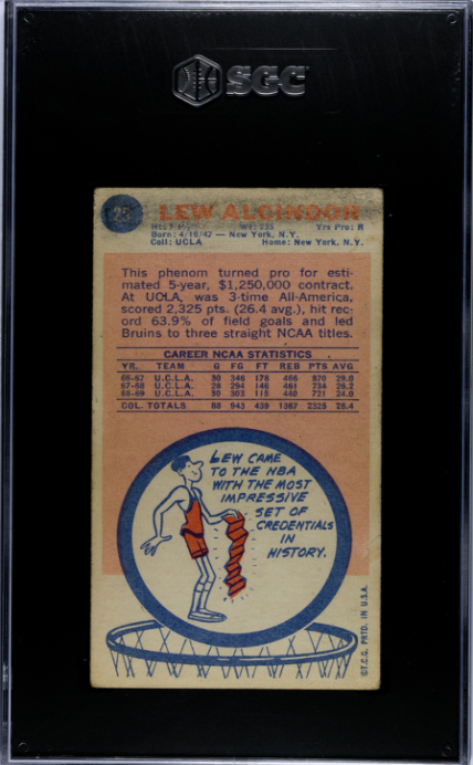 1969-70 Topps #25 Lew Alcindor Kareem Abdul Jabbar Rookie SGC 1