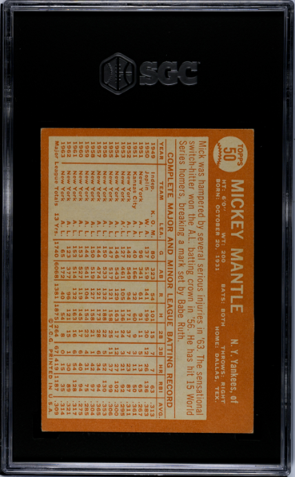 1964 Topps #50 Mickey Mantle SGC 4 VG-EX