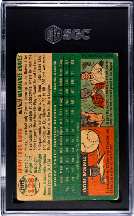 1954 Topps #128 Henry Hank Aaron RC Rookie SGC 2 Nice Color