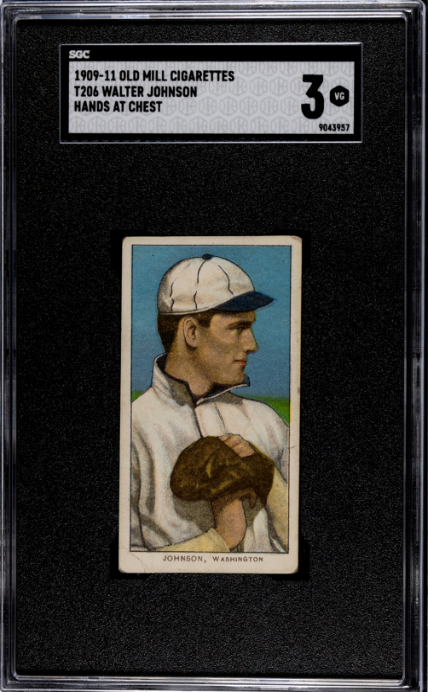 1909-11 T206 OLD MILL Walter Johnson Hands At Chest SGC 3 VG Well Centered