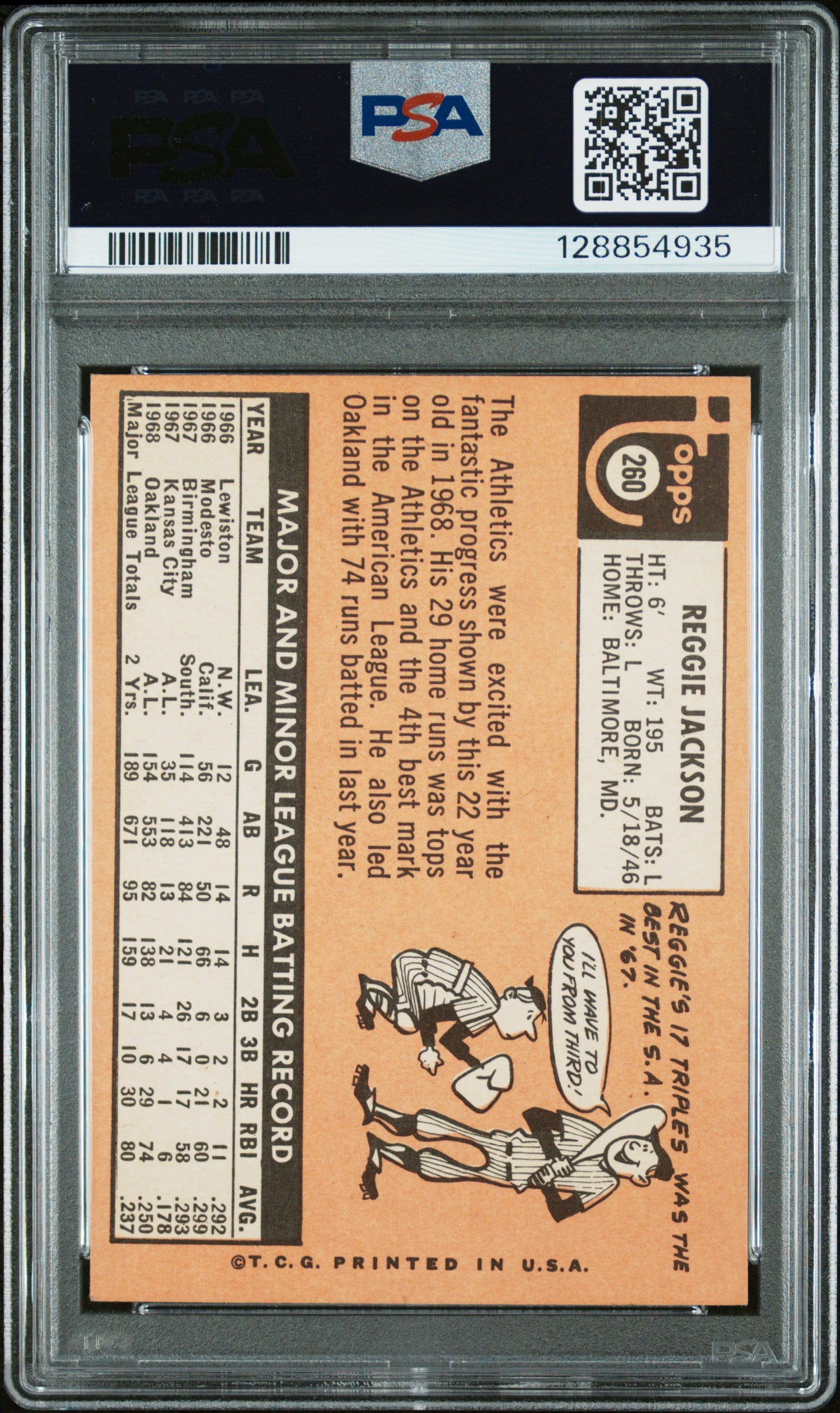 1969 Topps #260 Reggie Jackson RC Rookie PSA 3 VG New Label