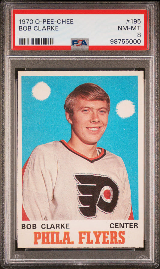 1970 O-Pee-Chee #195 Bob Clarke RC Rookie PSA 8 NM-MT High Grade New Label