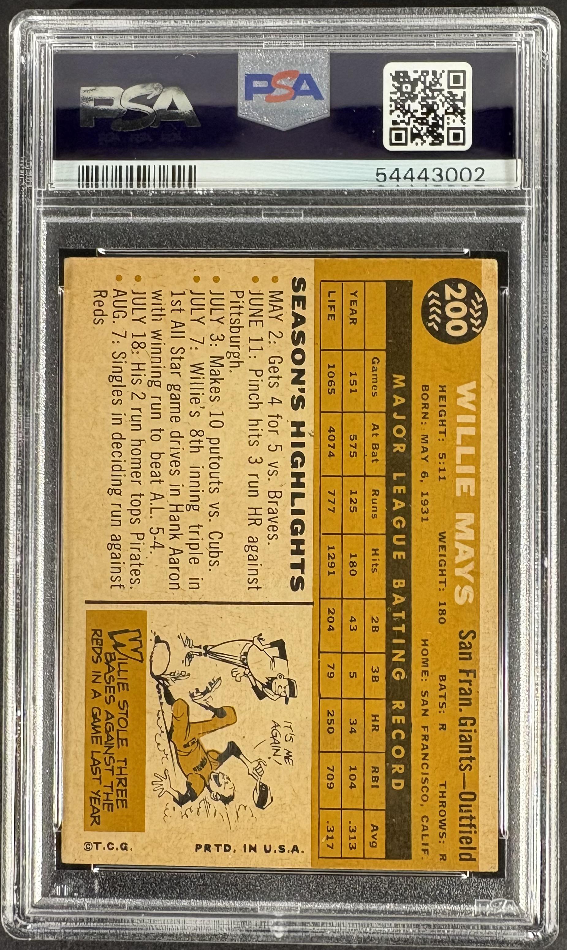 1960 Topps #200 Willie Mays PSA Authentic Well Centered AUTO Autographed