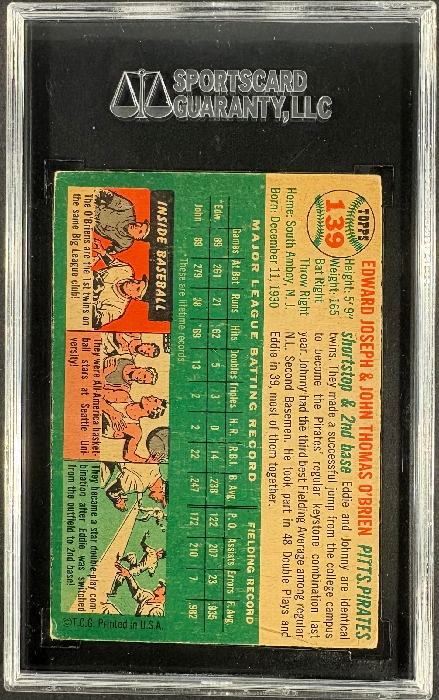 1954 Topps #139 Ed & John O'Brien SGC 2 GD DUAL AUTO Autograph