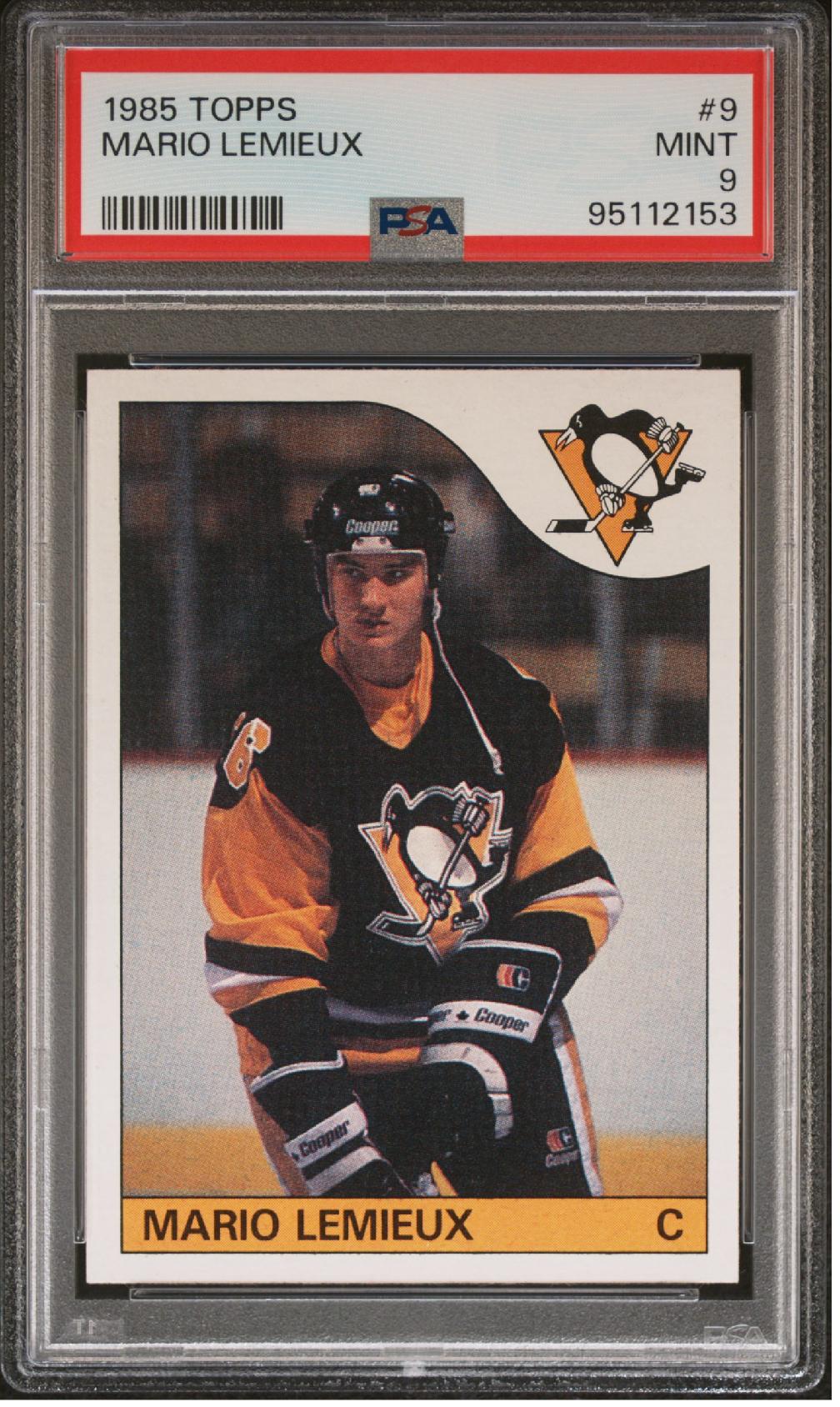 1985-86 Topps #9 Mario Lemieux RC Rookie PSA 9 MINT FAN-A TOP 30% EYE APPEAL