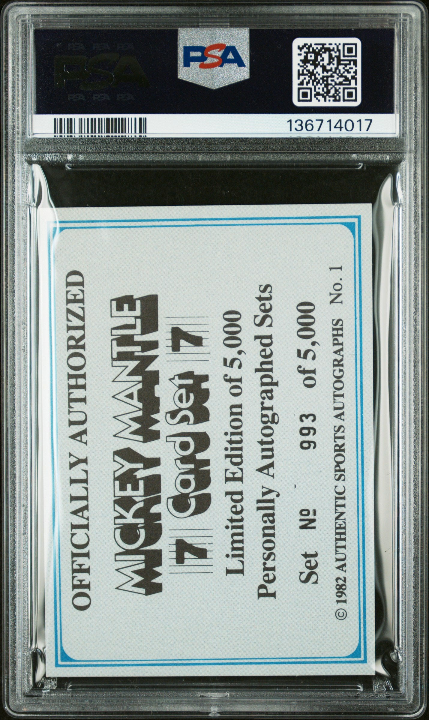 1982 ASA The Mickey Mantle Story #1 Mickey Mantle PSA 10 AUTO Autograph