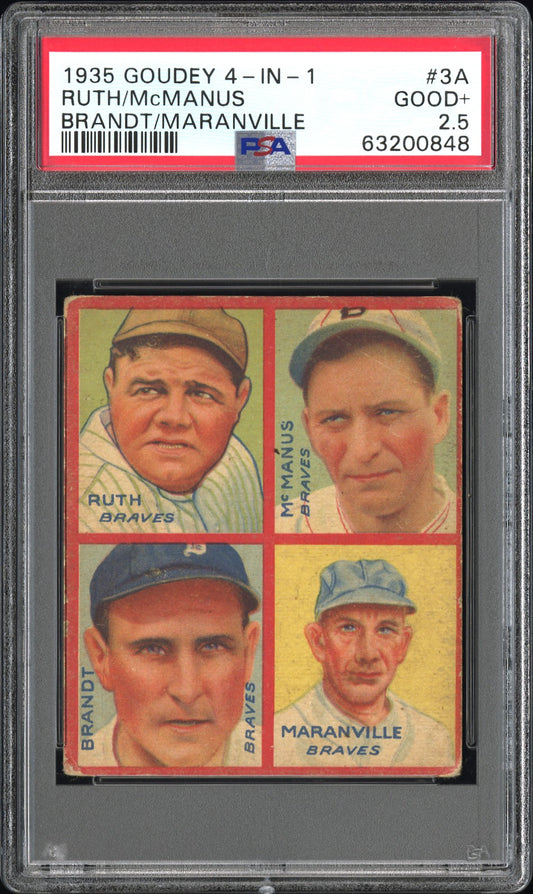 1935 Goudey 4-In-1 #3A Babe Ruth Maranville PSA 2.5 GD+ Nice Color New Label
