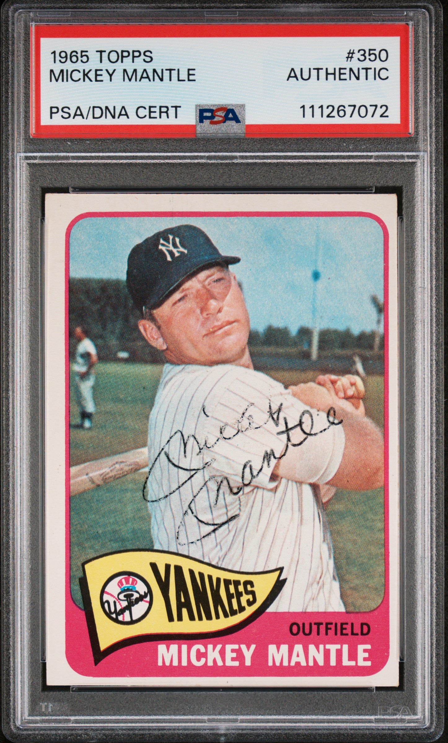 1965 Topps #350 Mickey Mantle PSA Authentic AUTO Autograph CREASE FREE