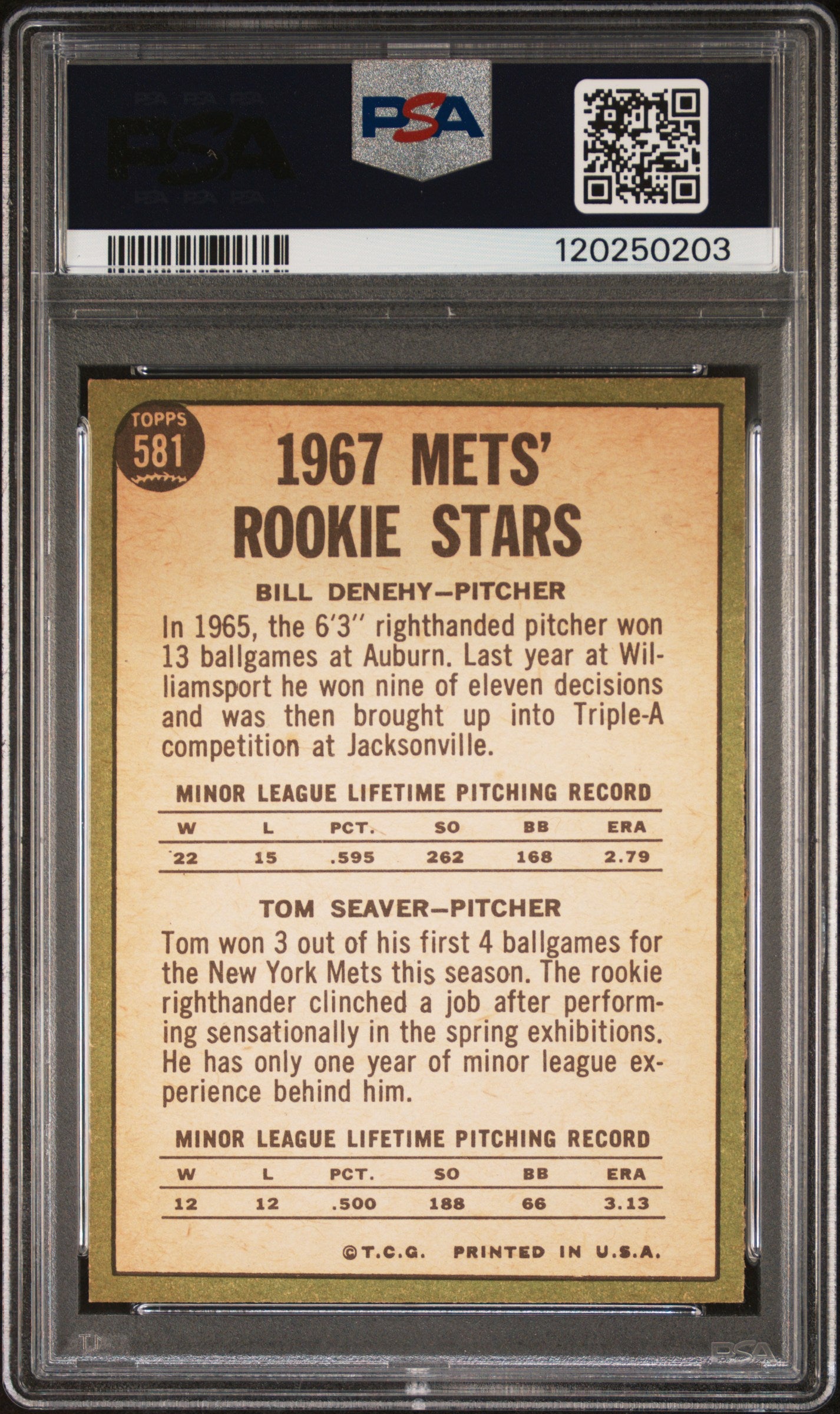 1967 Topps #581 Tom Seaver RC Rookie PSA 7 NM Near Mint New Label