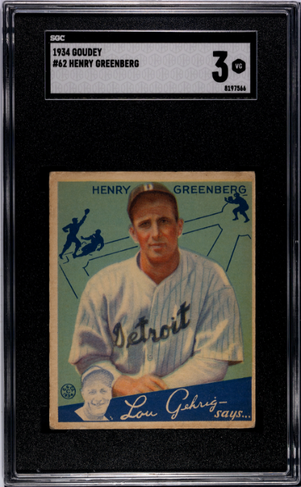 1934 Goudey #62 Henry Hank Greenberg RC Rookie SGC 3 VG Nice Color + Sharp