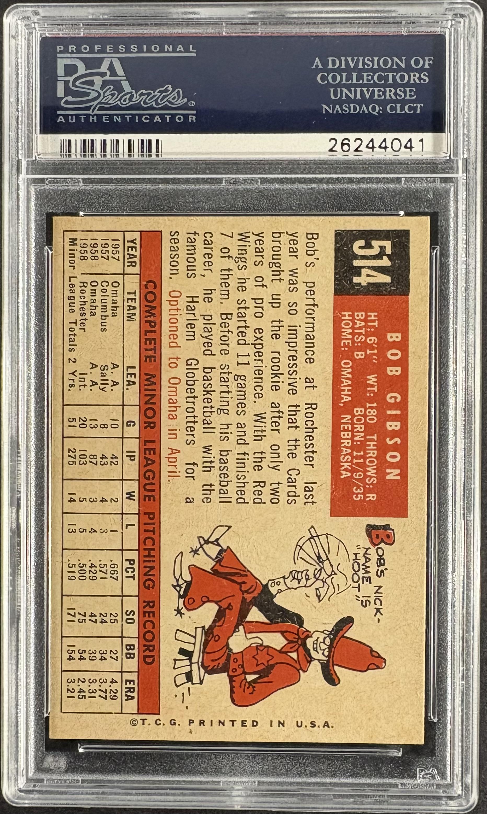 1959 Topps #514 Bob Gibson RC Rookie PSA 7 NM Near Mint High Grade