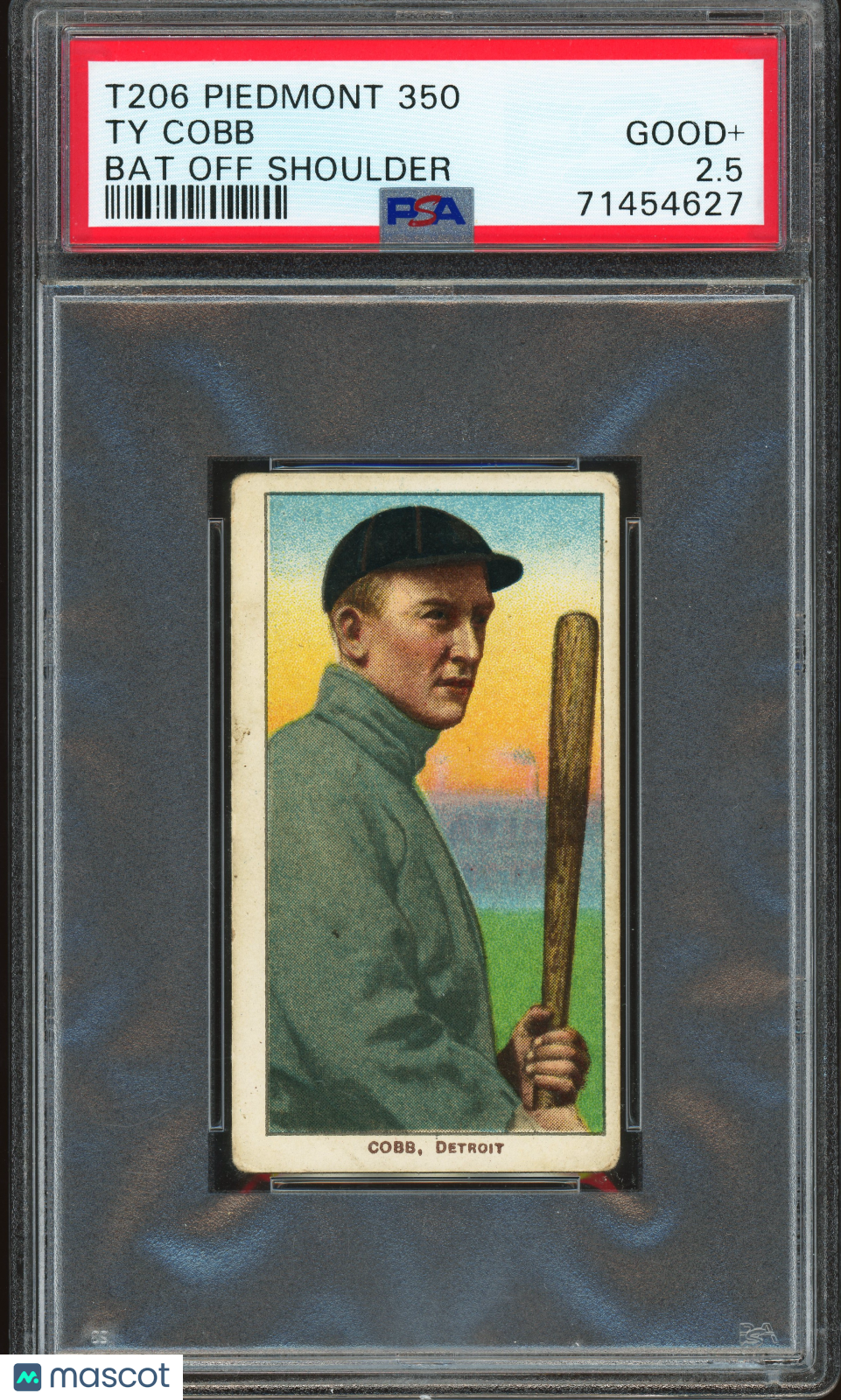 1910 T206 Piedmont 350 Ty Cobb Bat Off Shoulder PSA 2.5 GD+ Nice Color New Label
