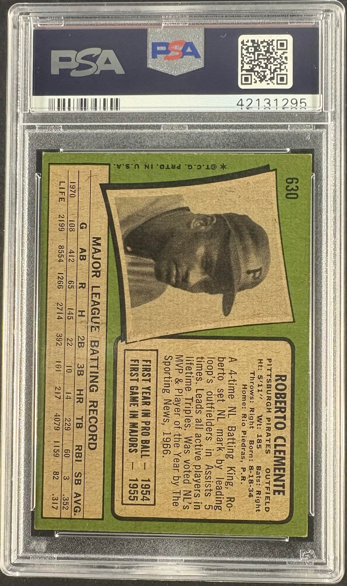 1971 Topps #630 Roberto Clemente PSA 5.5 EX+ New Label