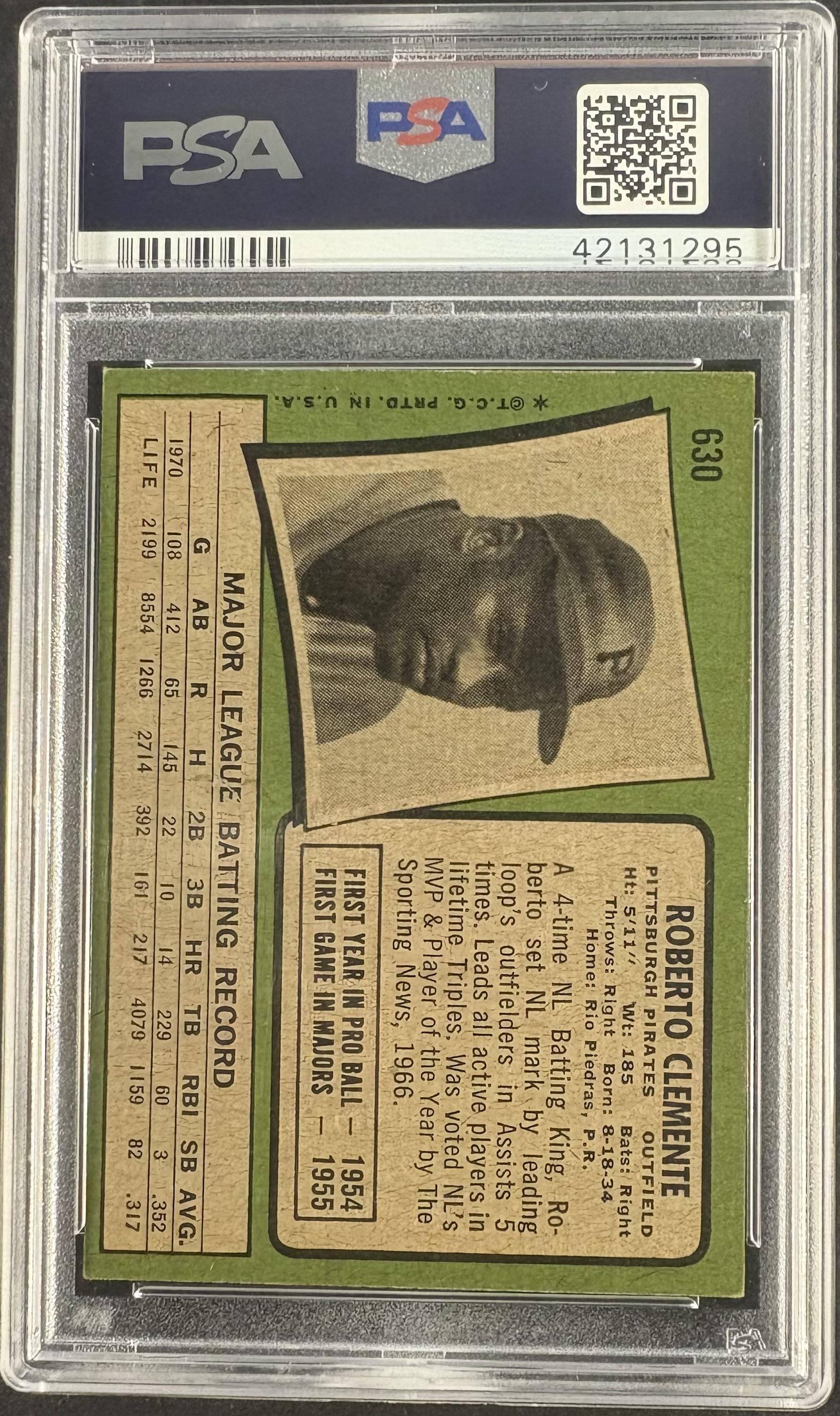 1971 Topps #630 Roberto Clemente PSA 5.5 EX+ New Label