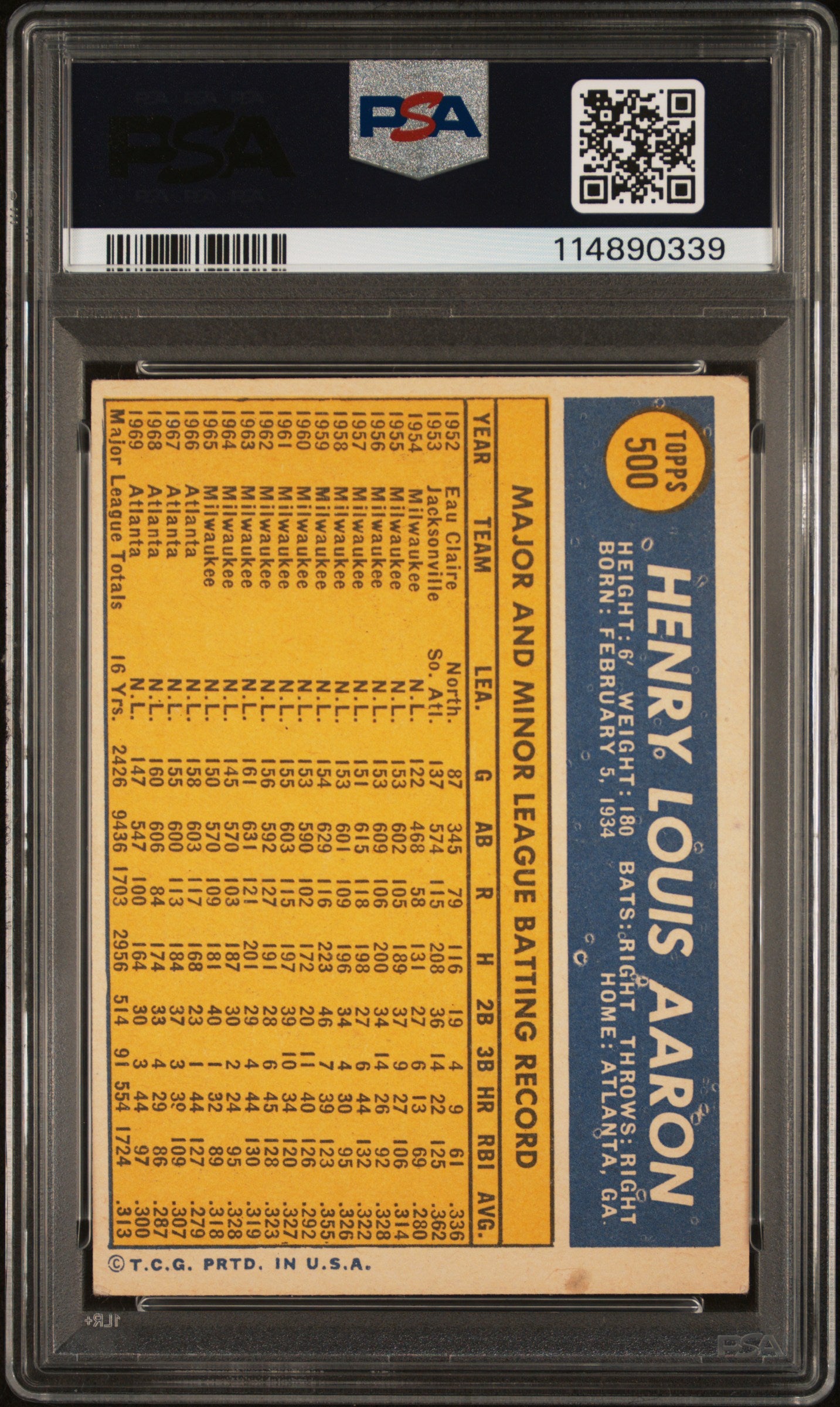 1970 Topps #500 Hank Aaron PSA 3 / 10 AUTO Autograph