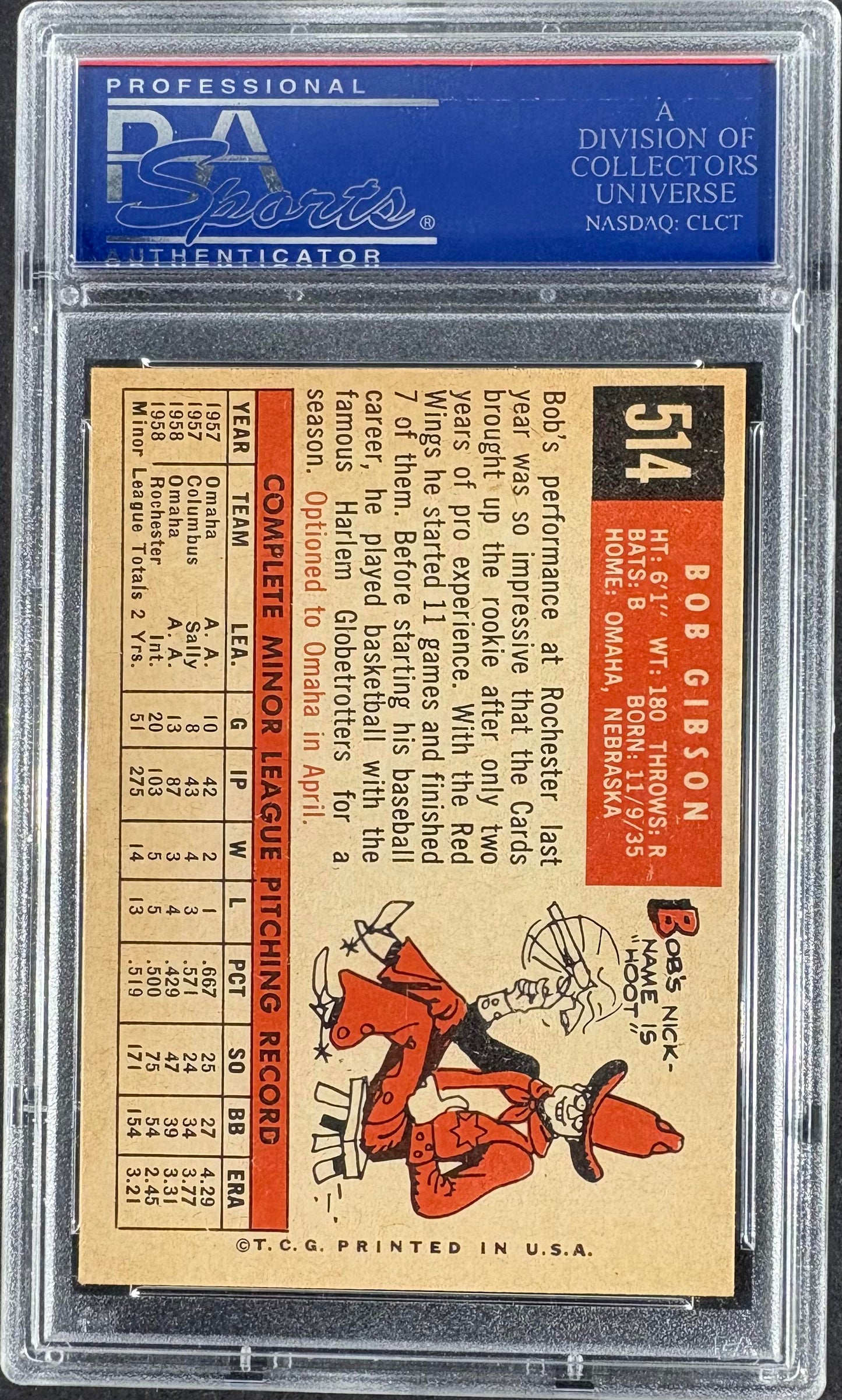 1959 Topps #514 Bob Gibson RC Rookie PSA 7 NM Near Mint Nice Color