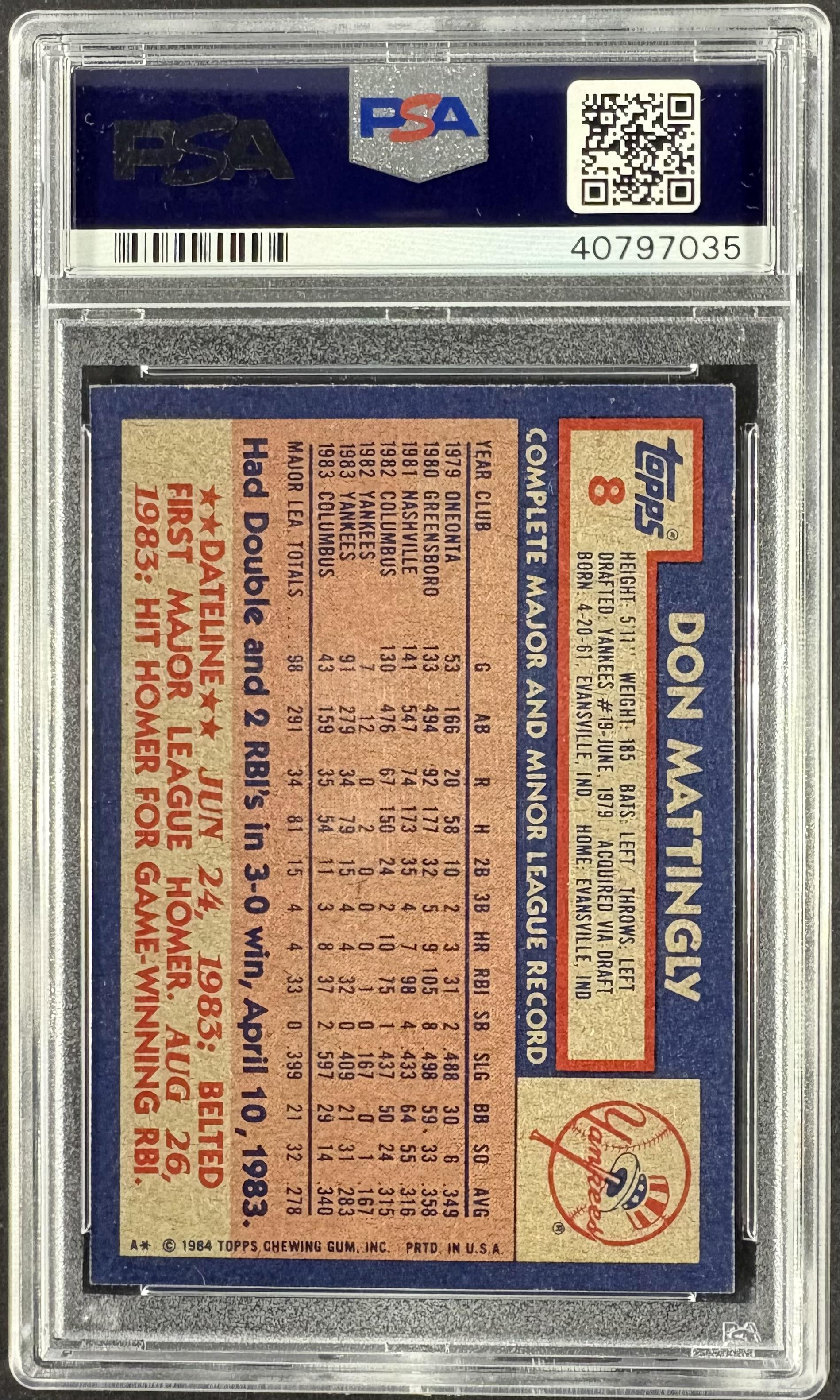 1984 Topps #8 Don Mattingly RC PSA Authentic AUTO Autograph /343 w/ Inscriptions