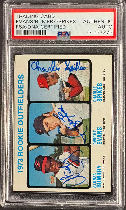 1973 Topps #614 Bumbry Spikes Dwight Evans Rookie PSA Authentic TRIPLE AUTO