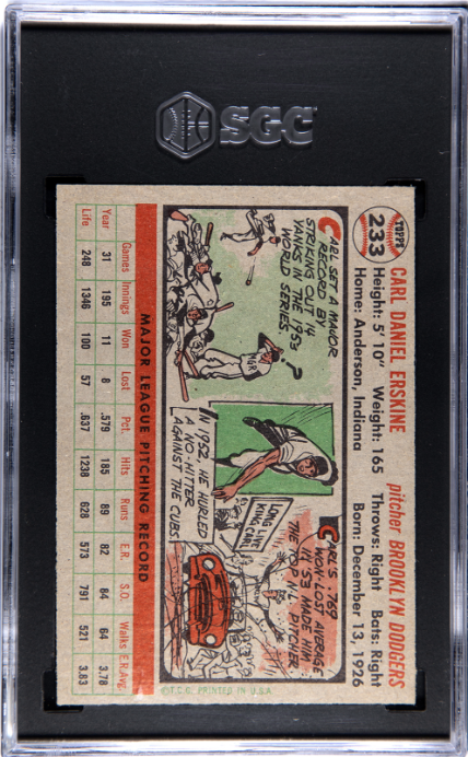 1956 Topps #233 Carl Erskine SGC 8 NM-MT High Grade SHARP