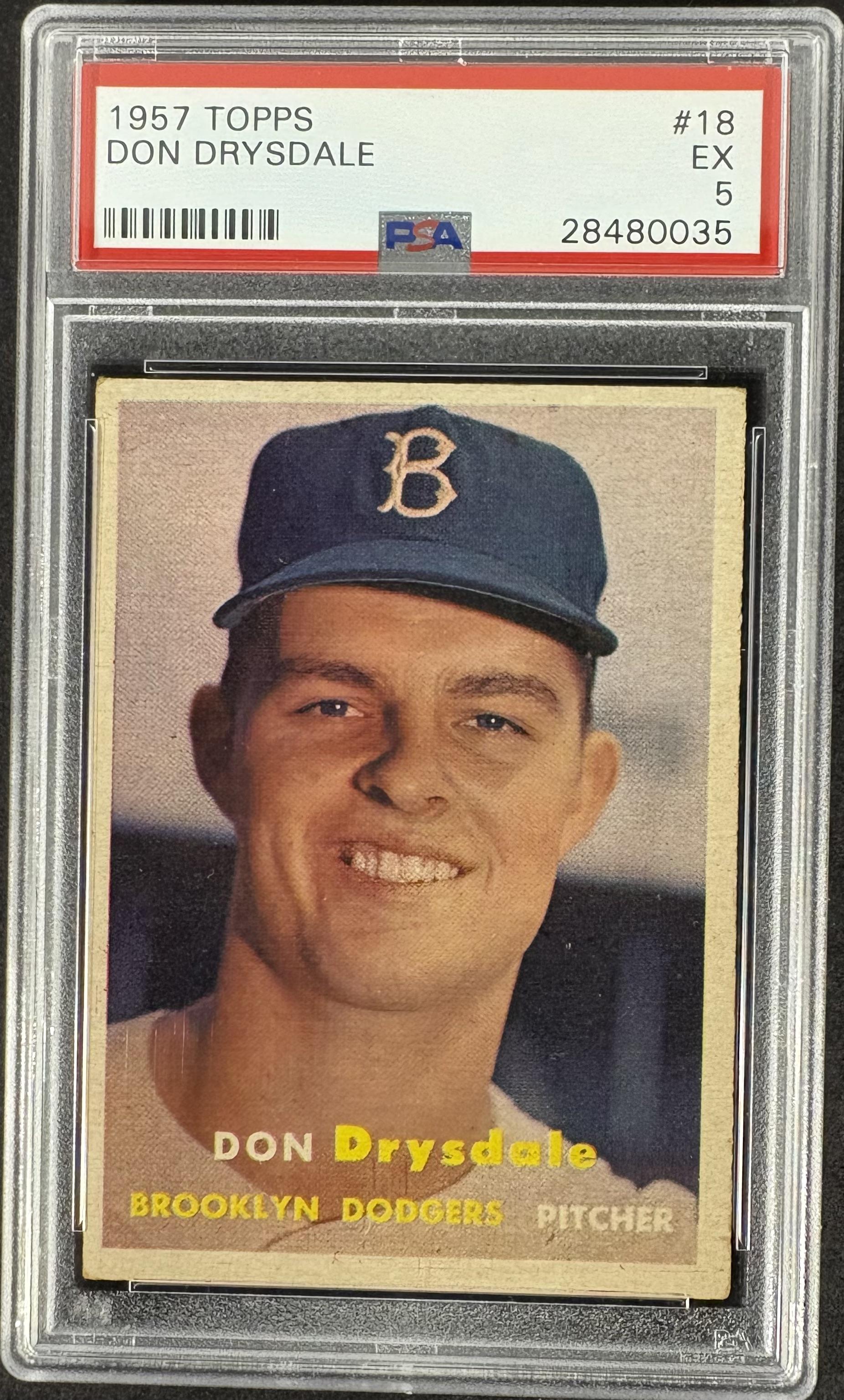 1957 Topps #18 Don Drysdale RC Rookie PSA 5 EX New Label