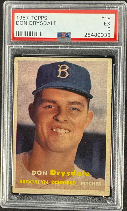 1957 Topps #18 Don Drysdale RC Rookie PSA 5 EX New Label