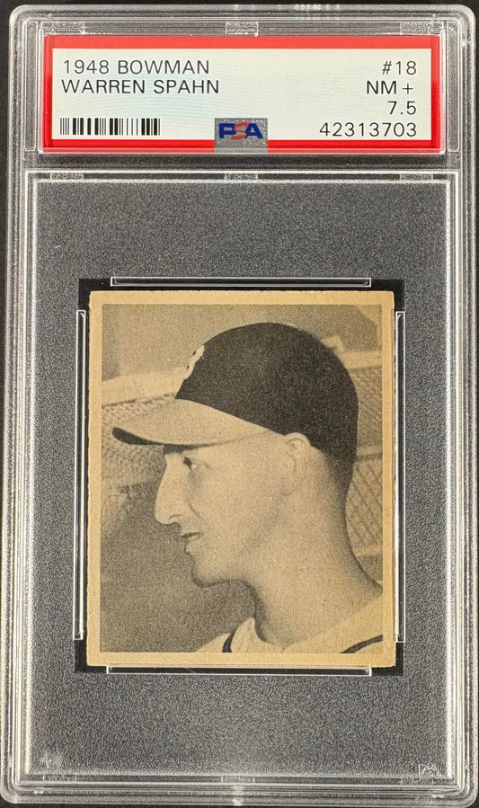1948 Bowman #18 Warren Spahn RC Rookie PSA 7.5 NM+ High Grade CENTERED