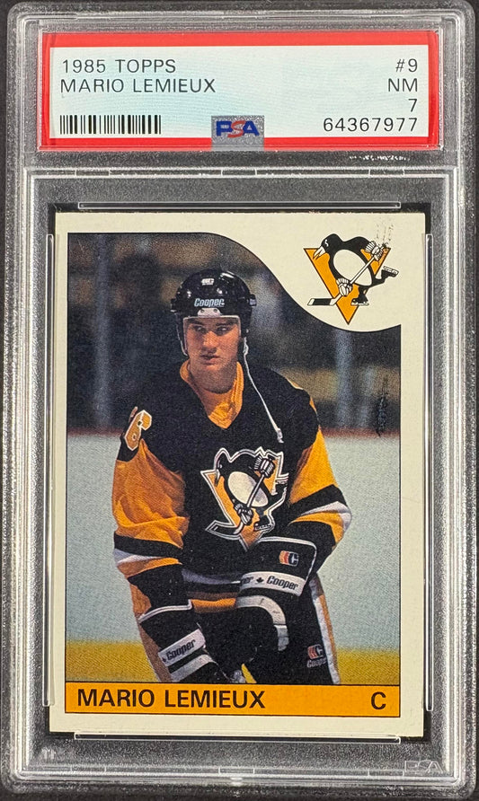 1985-86 Topps #9 Mario Lemieux RC Rookie PSA 7 NM New Label