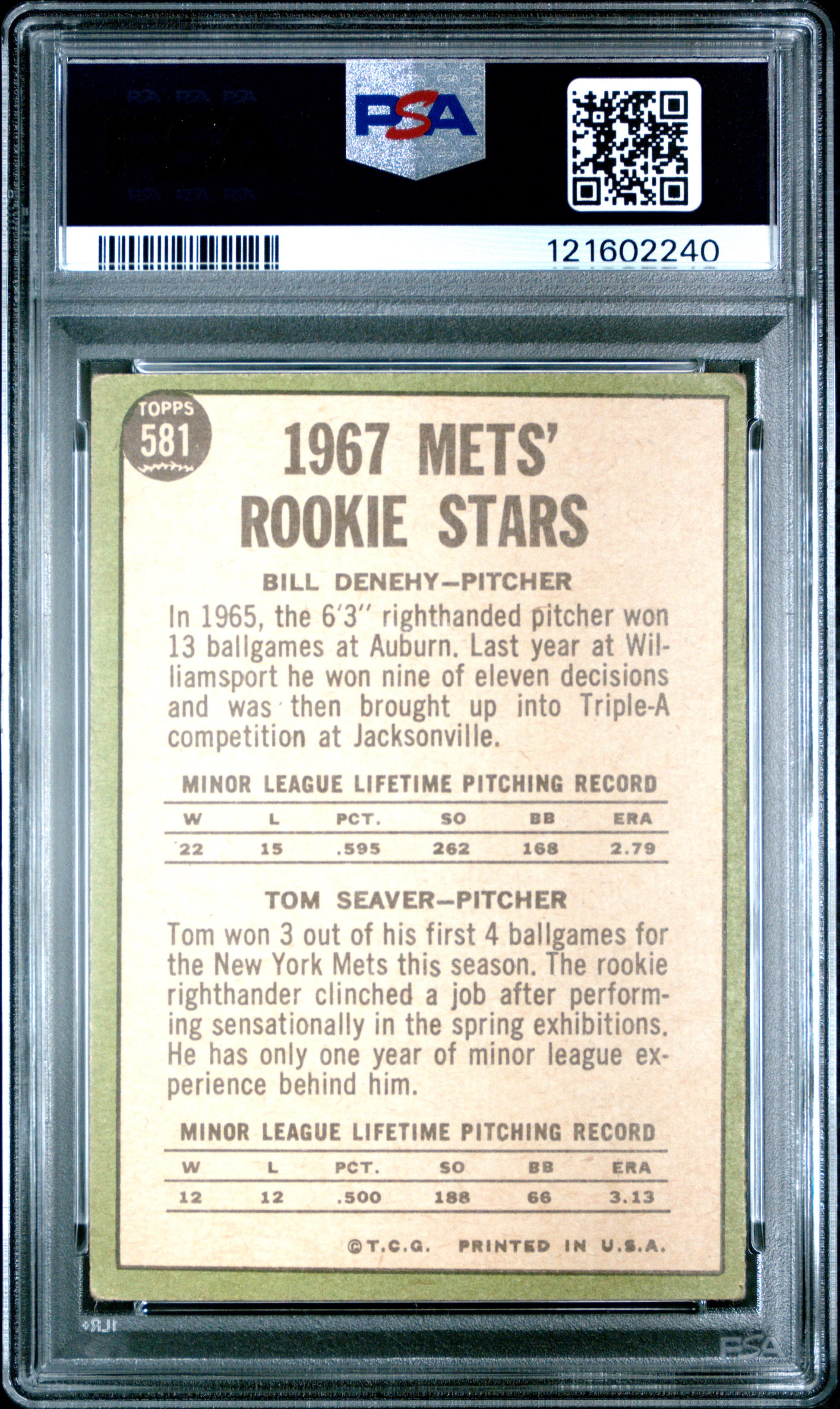1967 Topps #581 Tom Seaver RC Rookie PSA 3.5 VG+ Well Centered New Label
