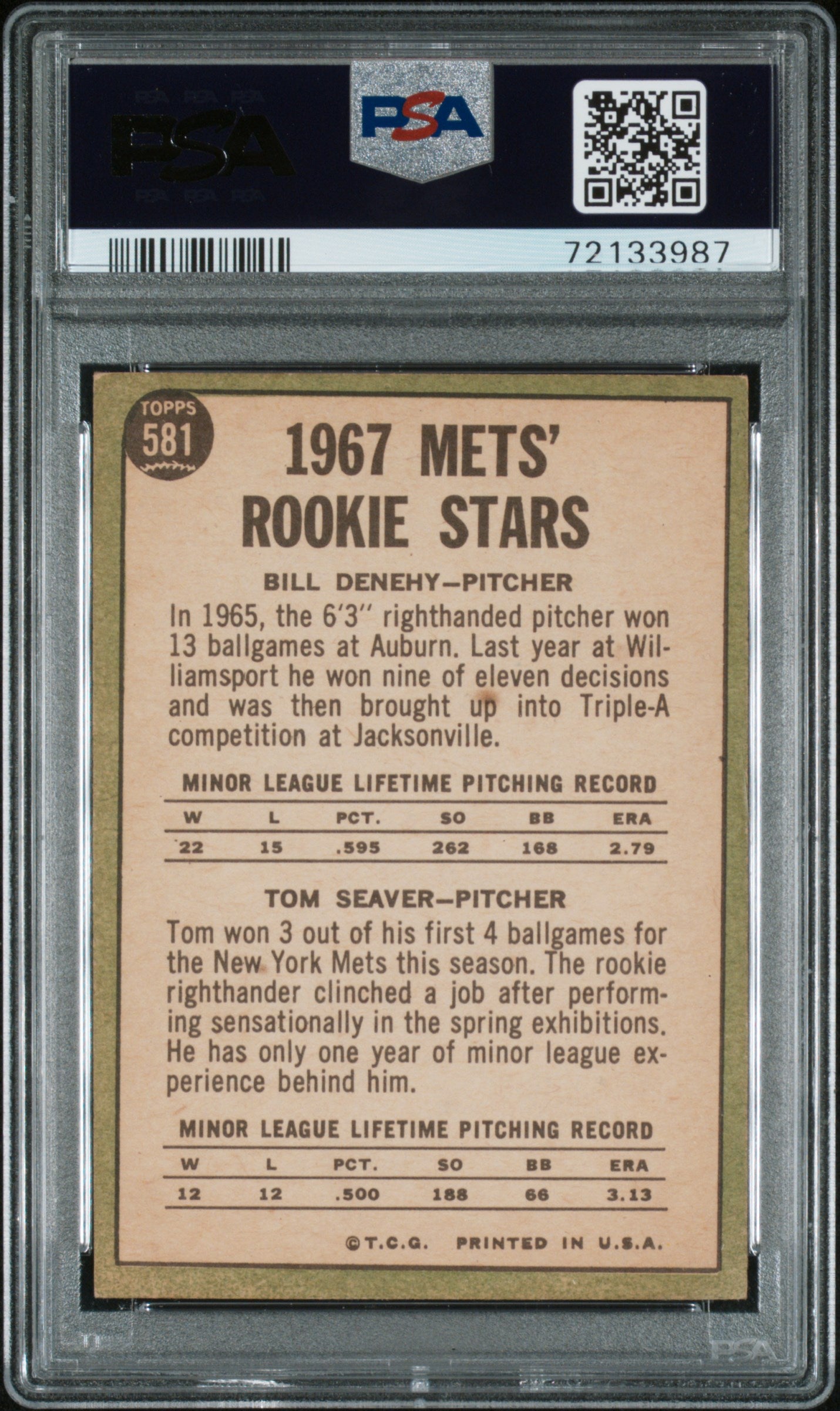 1967 Topps #581 Tom Seaver RC Rookie PSA 6 EX-MT Well Centered New Label