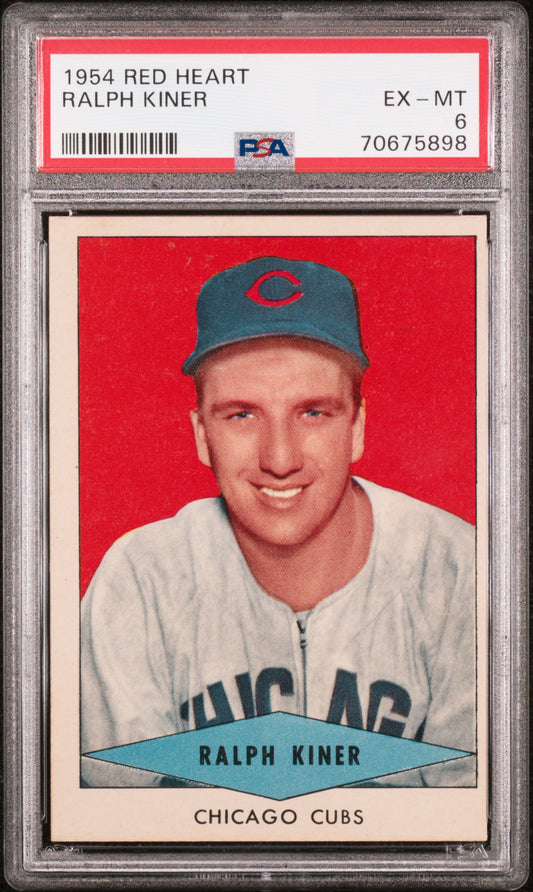 1954 Red Heart Ralph Kiner PSA 6 EX-MT Nice Color New Label