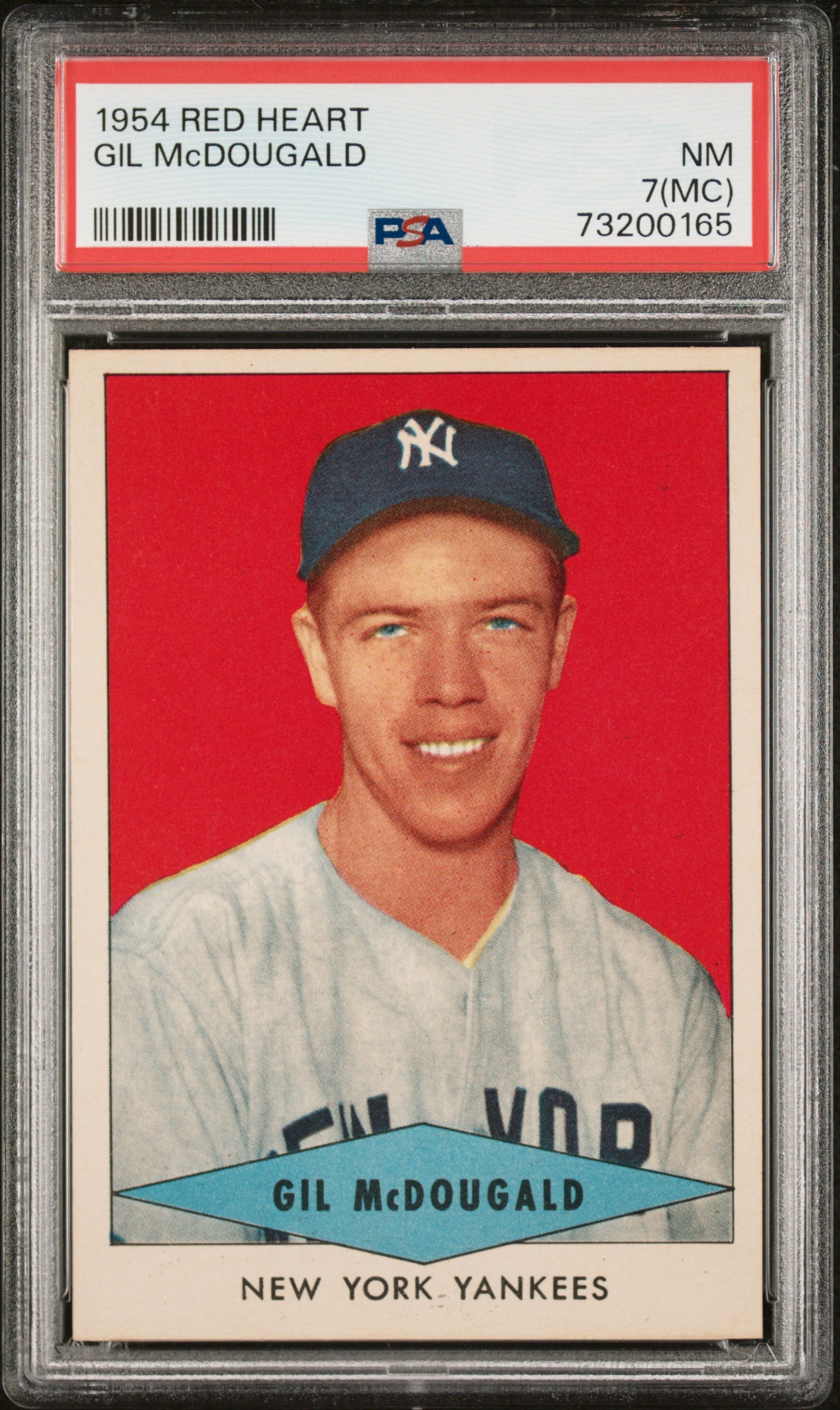 1954 Red Heart Gil Mcdougald PSA 7 mc SHARP + Well Centered New Label